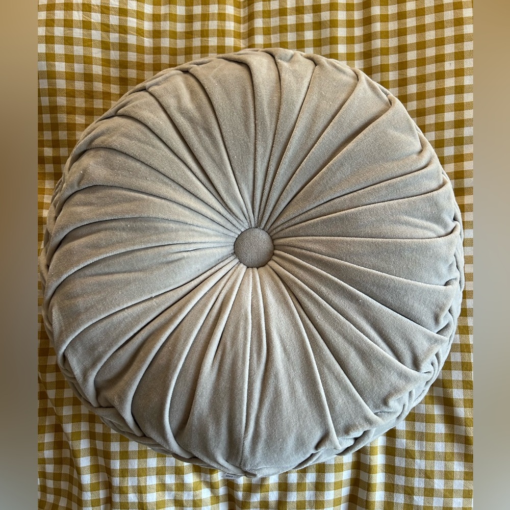 Grey velvet round decorative cushion